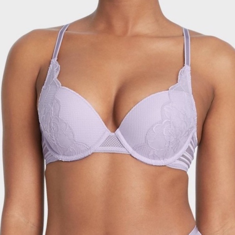 Auden Lace Plunge Push-Up Bra Violet Purple NWT‎